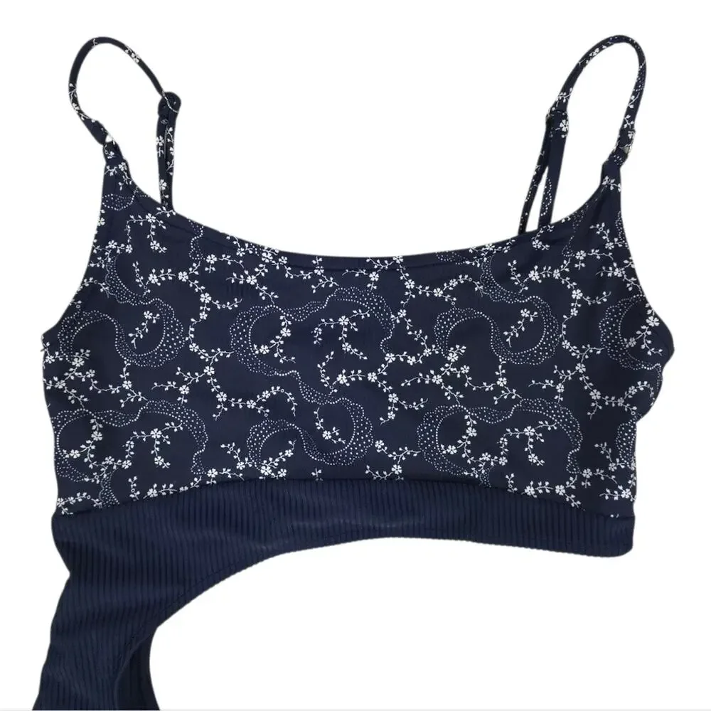 Frankies Bikinis Thea Ribbed Bandana Cutout One Piece Swimsuit in Dixie